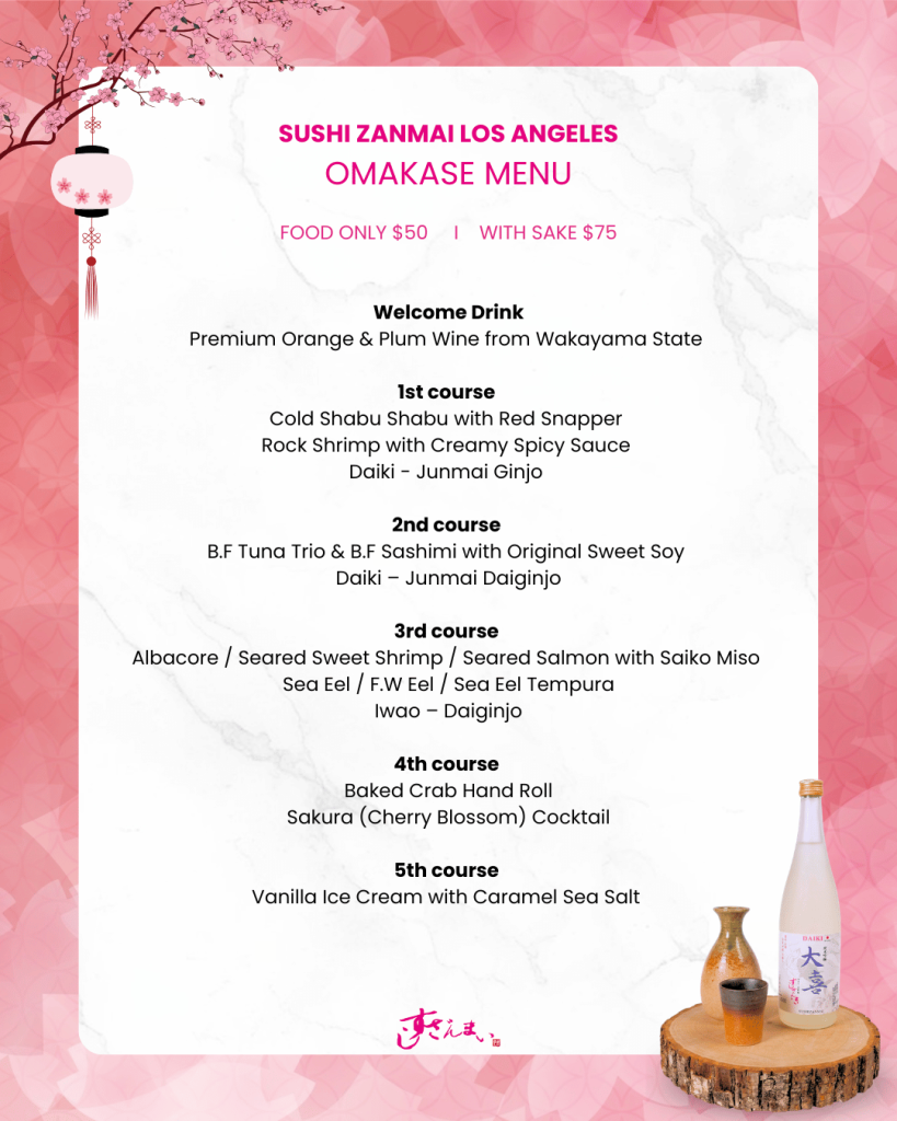 Sushi Zanmai LA Omakase Menu with Sake Pairing