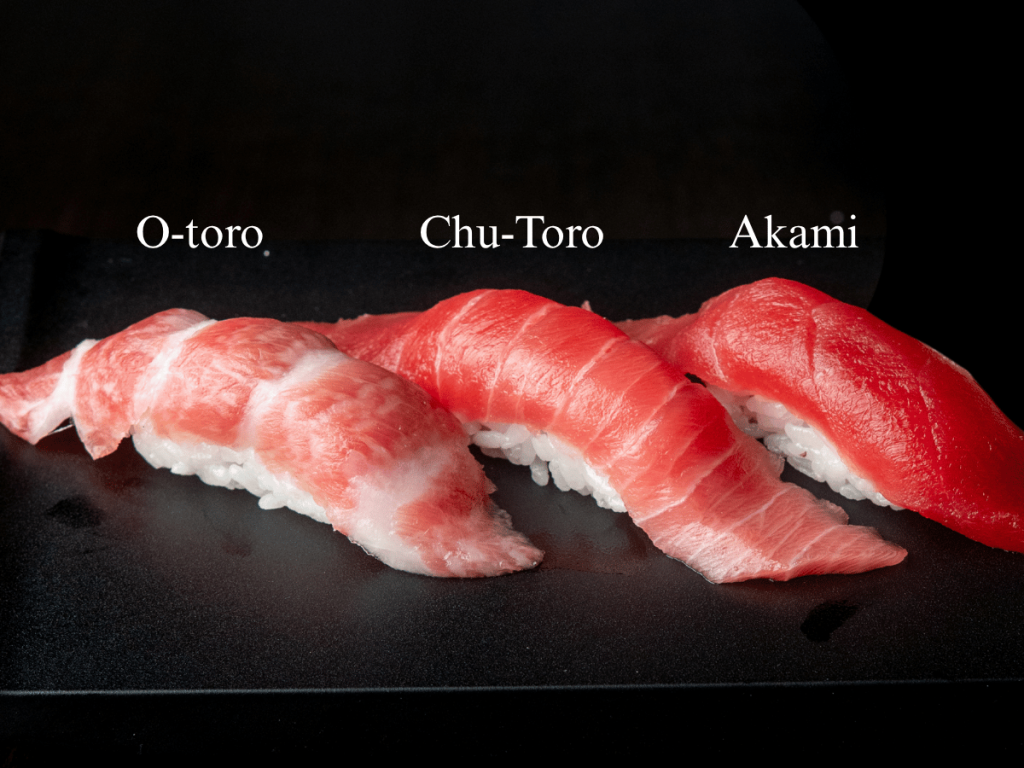Premium bluefin tuna sushi selection featuring melt-in-your-mouth Otoro, rich Chutoro, and pristine Akami at Sushi Zanmai LA.