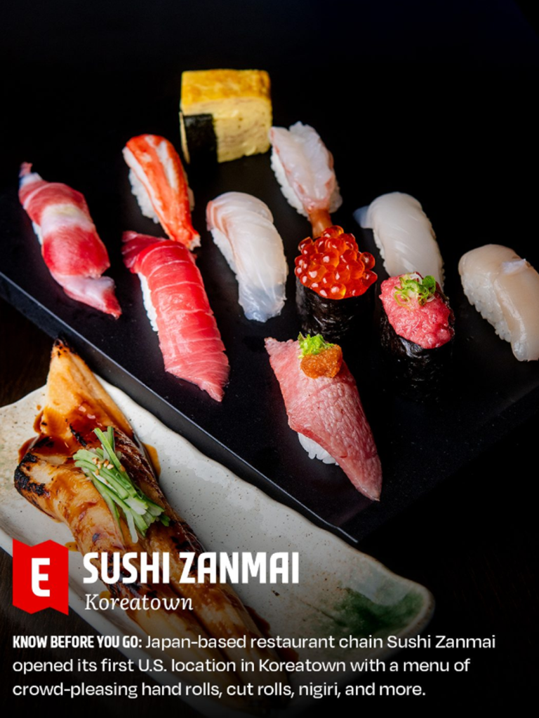 Sushi Zanmai Koreatown featured by Eater LA with nigiri, sushi, and Japanese dishes